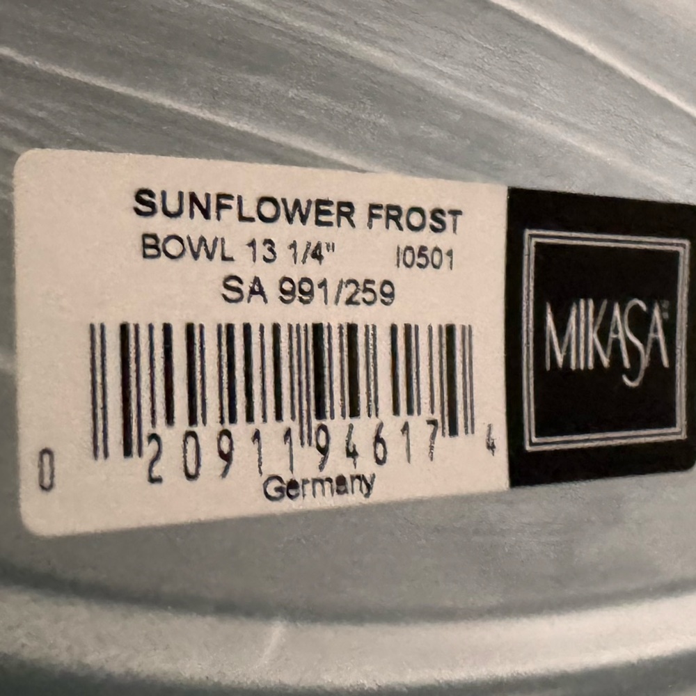 Vintage Mikasa Glass Sunflower Frost Large Round Bowl 13 1/4" New In Box Germany - Picture 5 of 9
